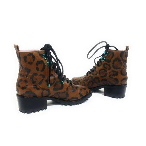 Sophia Webster Roxy Leopard Print Lace Up Ankle Boots Chunky Lug Sole Size 6.5 - Picture 5 of 9